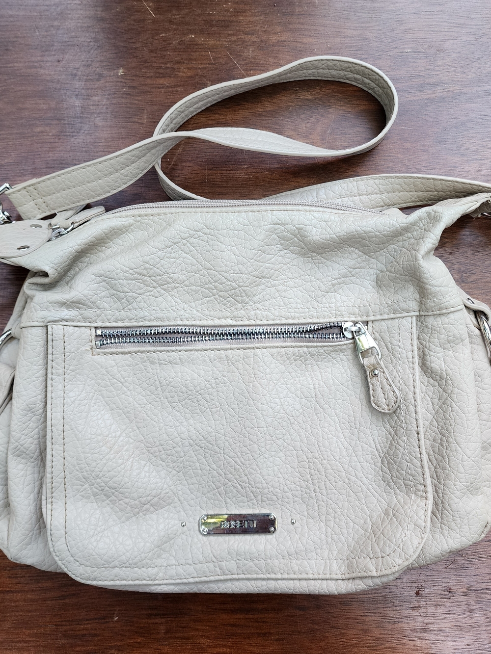 Rosetti Cream Pebble Faux Leather Shoulder Bag Crossbody Purse Multi-Pocket